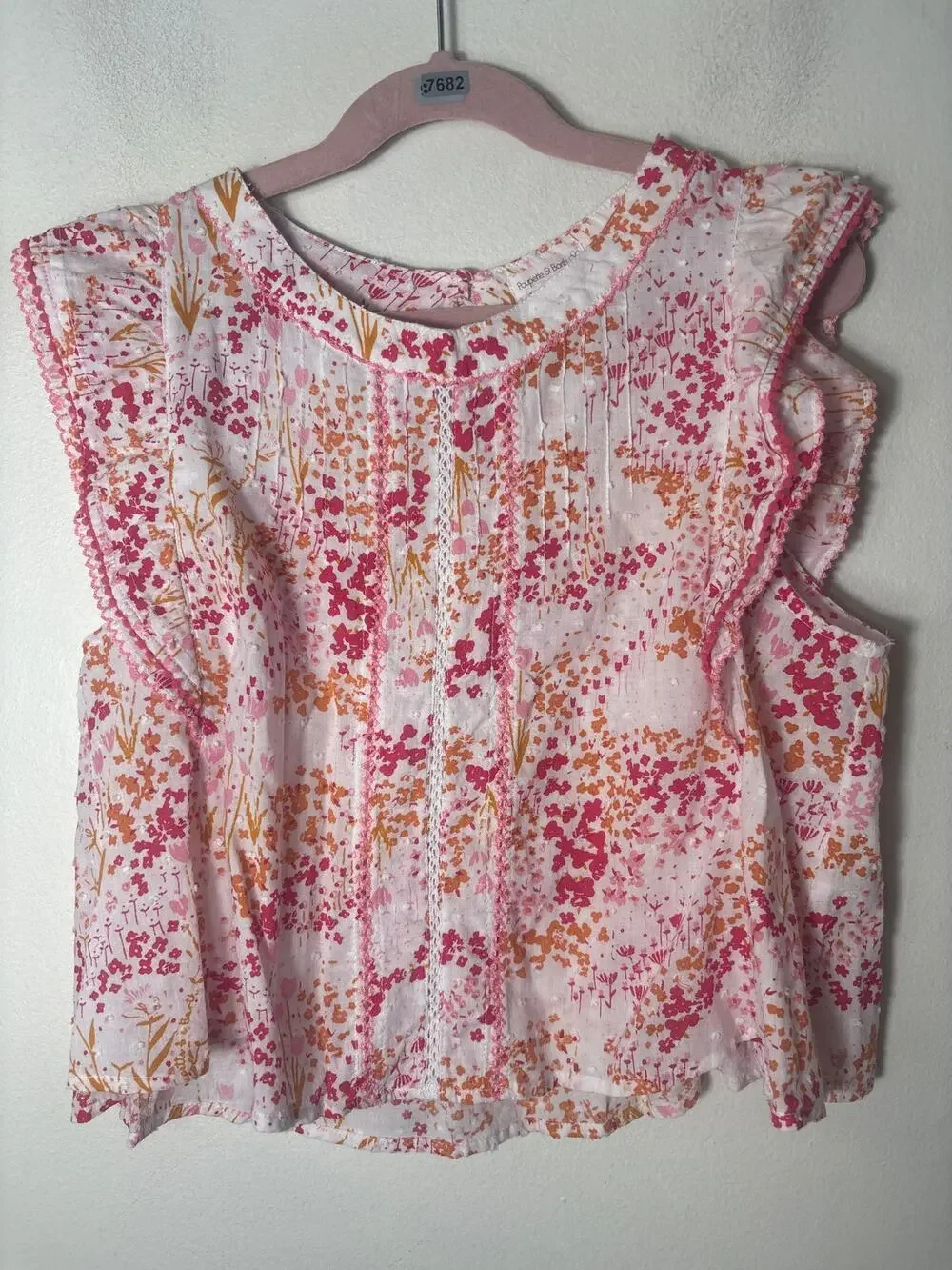 Girls Poupette St. Barth pink Floral Cotton Top Sz 10